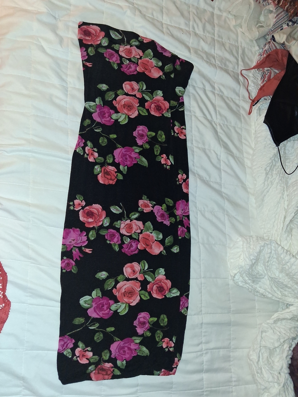 DNA couture Black Strapless Bodycon Dress with Pink Roses